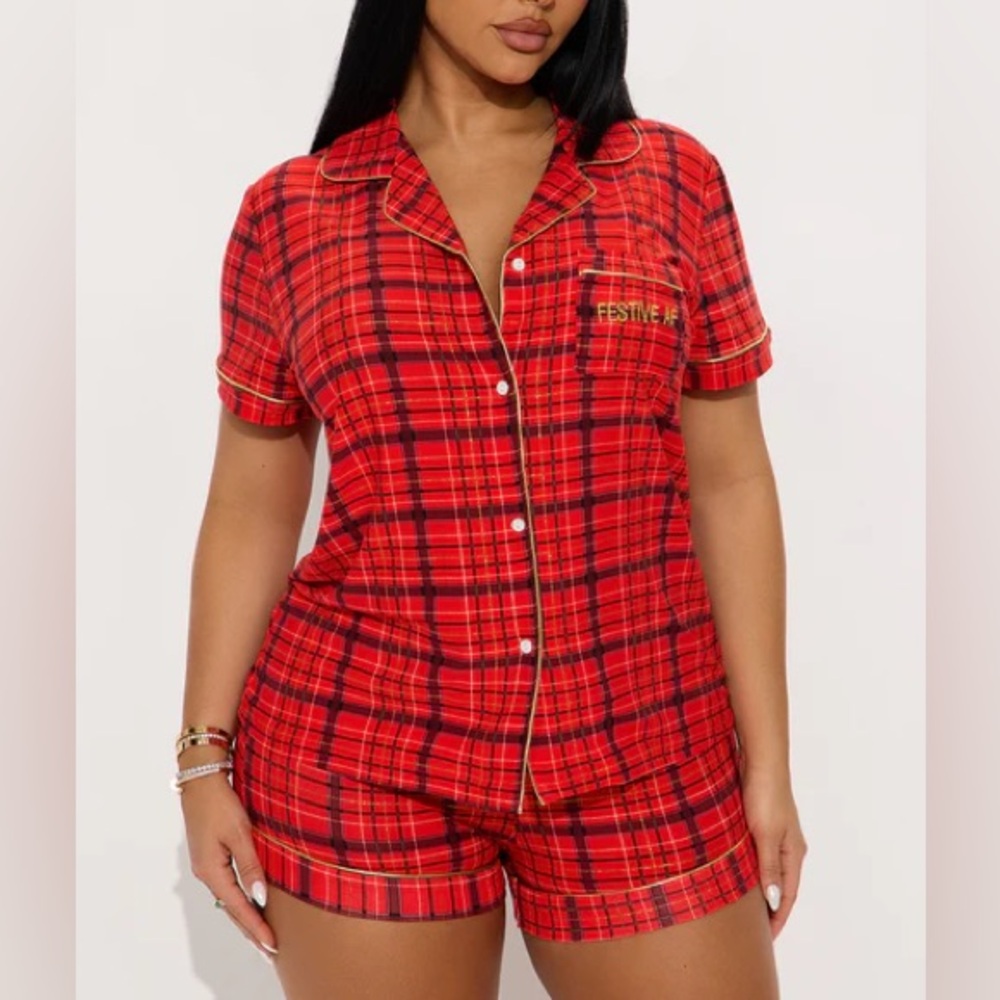 •Plaid After Dark• Flirty Button-Up Pajama Set